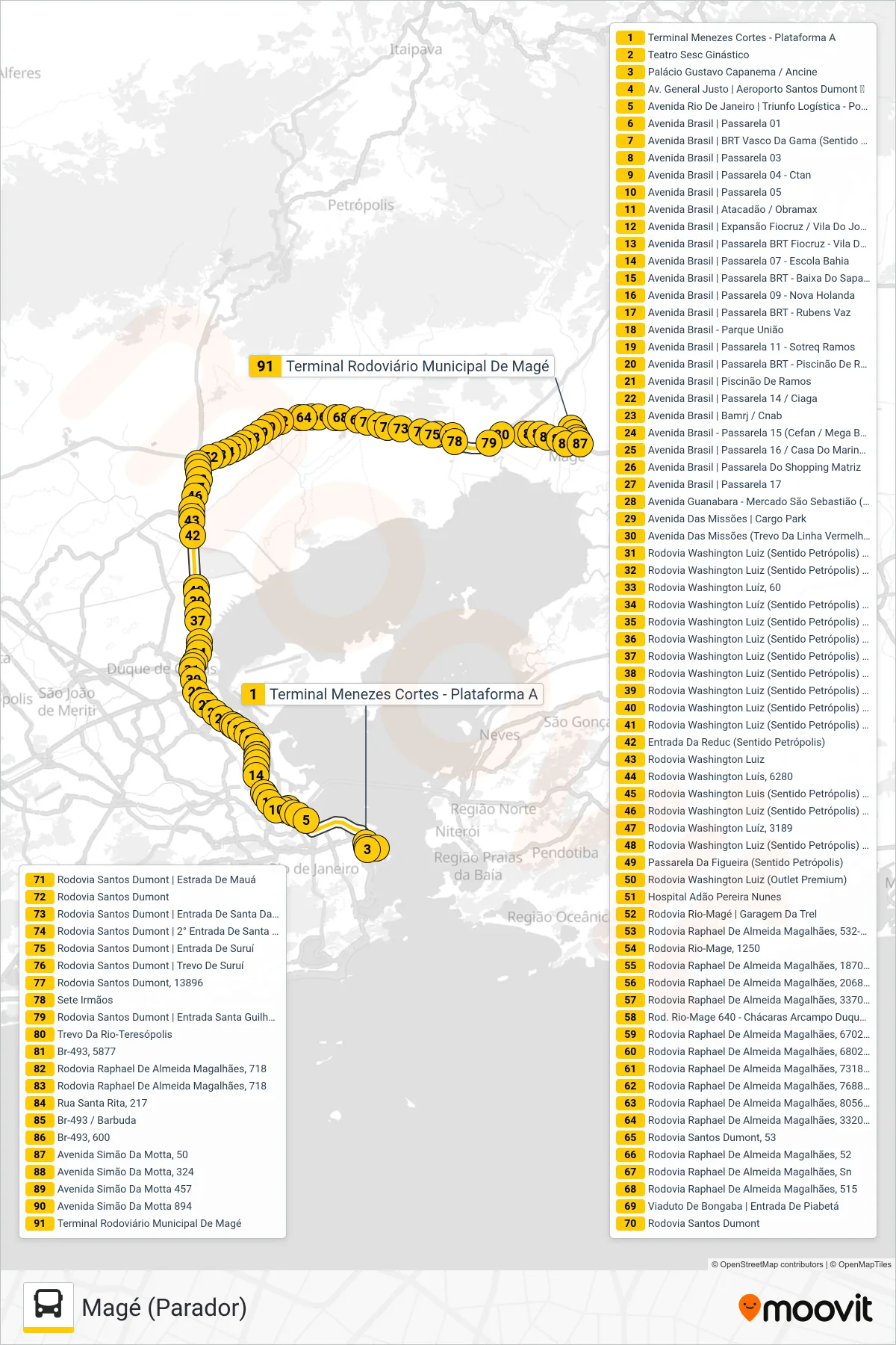127C bus Line (Magé (Parador)) route and stops on a map