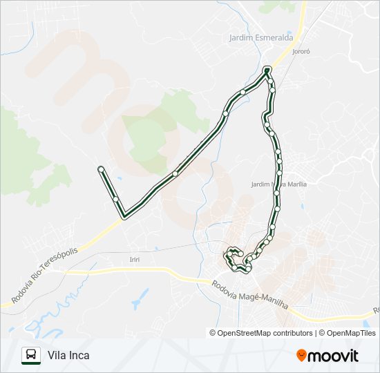 Mapa da linha 1012 de ônibus