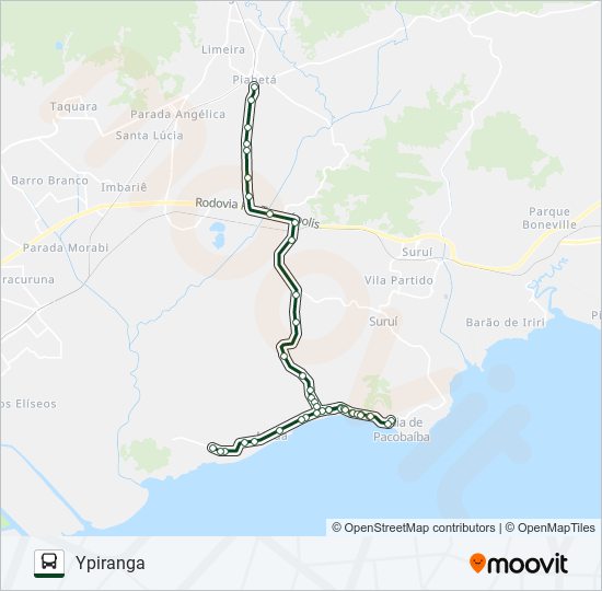 Mapa da linha 1014 de ônibus