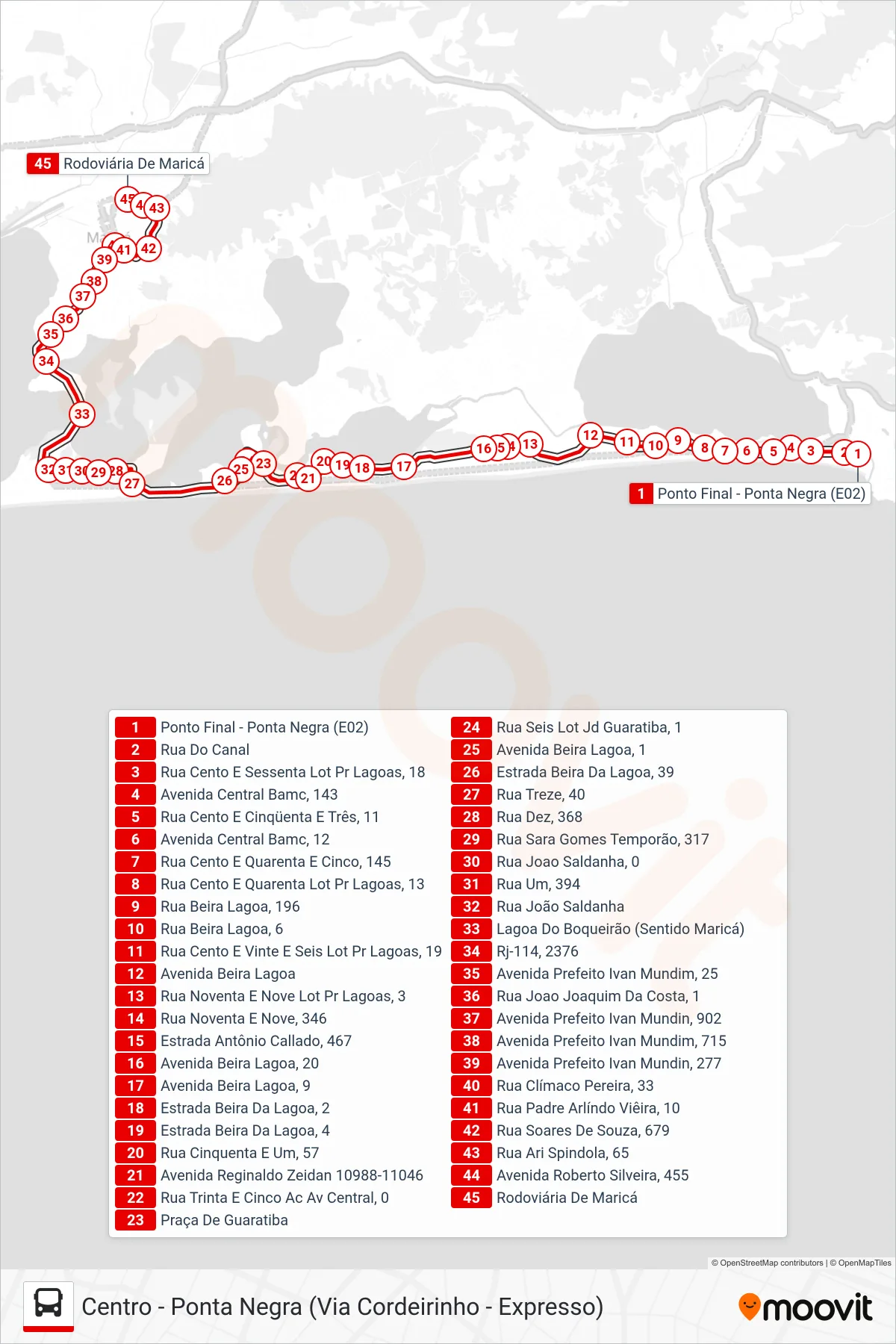 Rota e paradas da linha de ônibus  E02A  (Centro (Expresso)) no mapa