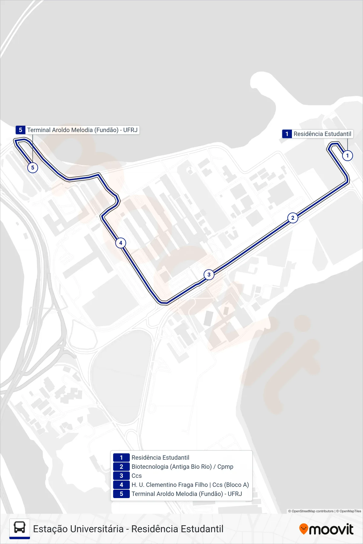 Rota e paradas da linha de ônibus 3 (BRT) no mapa