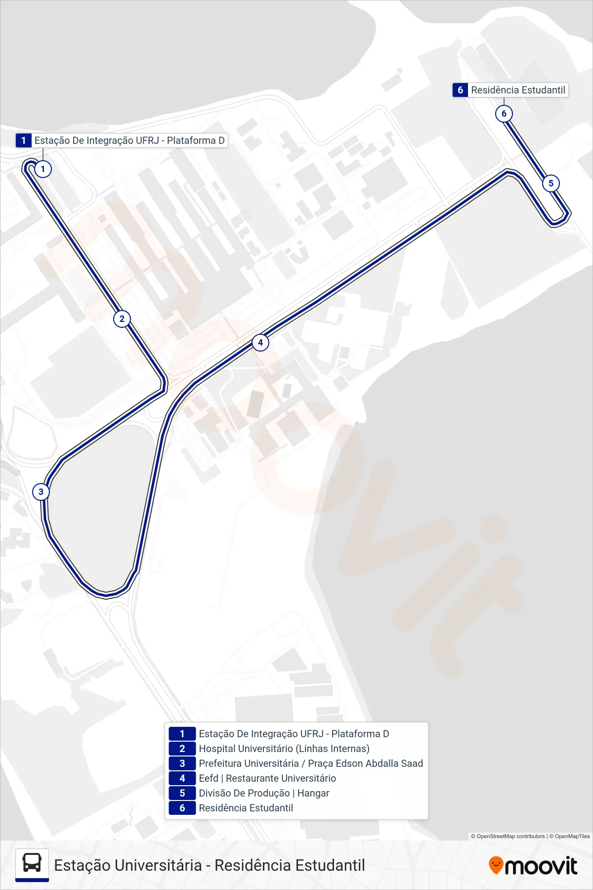 Rota e paradas da linha de ônibus 3 (Residência Estudantil) no mapa