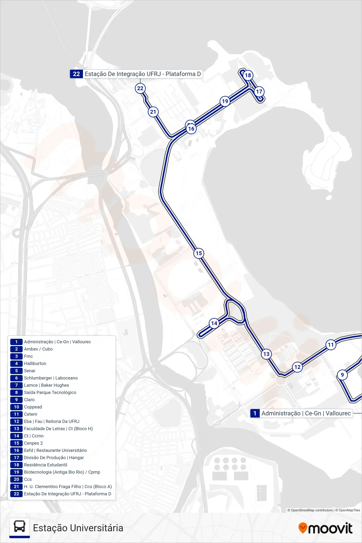 4 bus Line (Estação Universitária) route and stops on a map