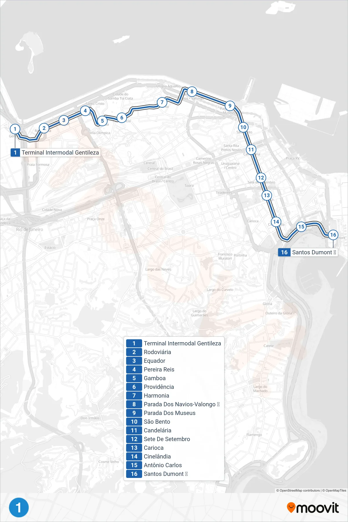 L1 tram Line (Santos Dumont ✈) route and stops on a map