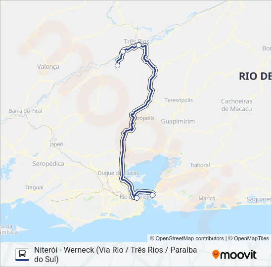 NITERÓI - WERNECK (VIA RIO / TRÊS RIOS / PARAÍBA DO SUL) Bus Line Map
