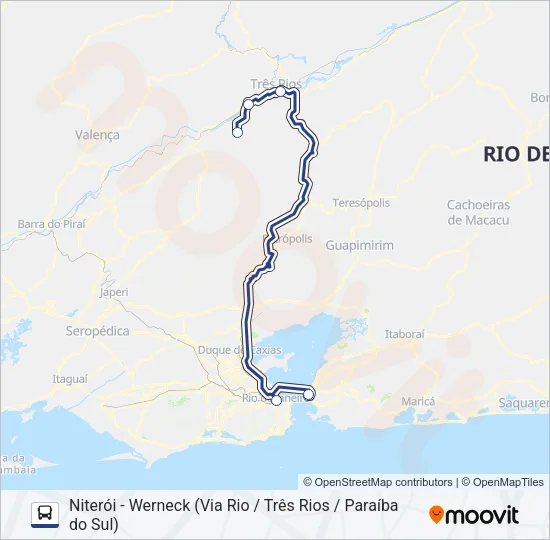 NITERÓI - WERNECK (VIA RIO / TRÊS RIOS / PARAÍBA DO SUL) Bus Line Map