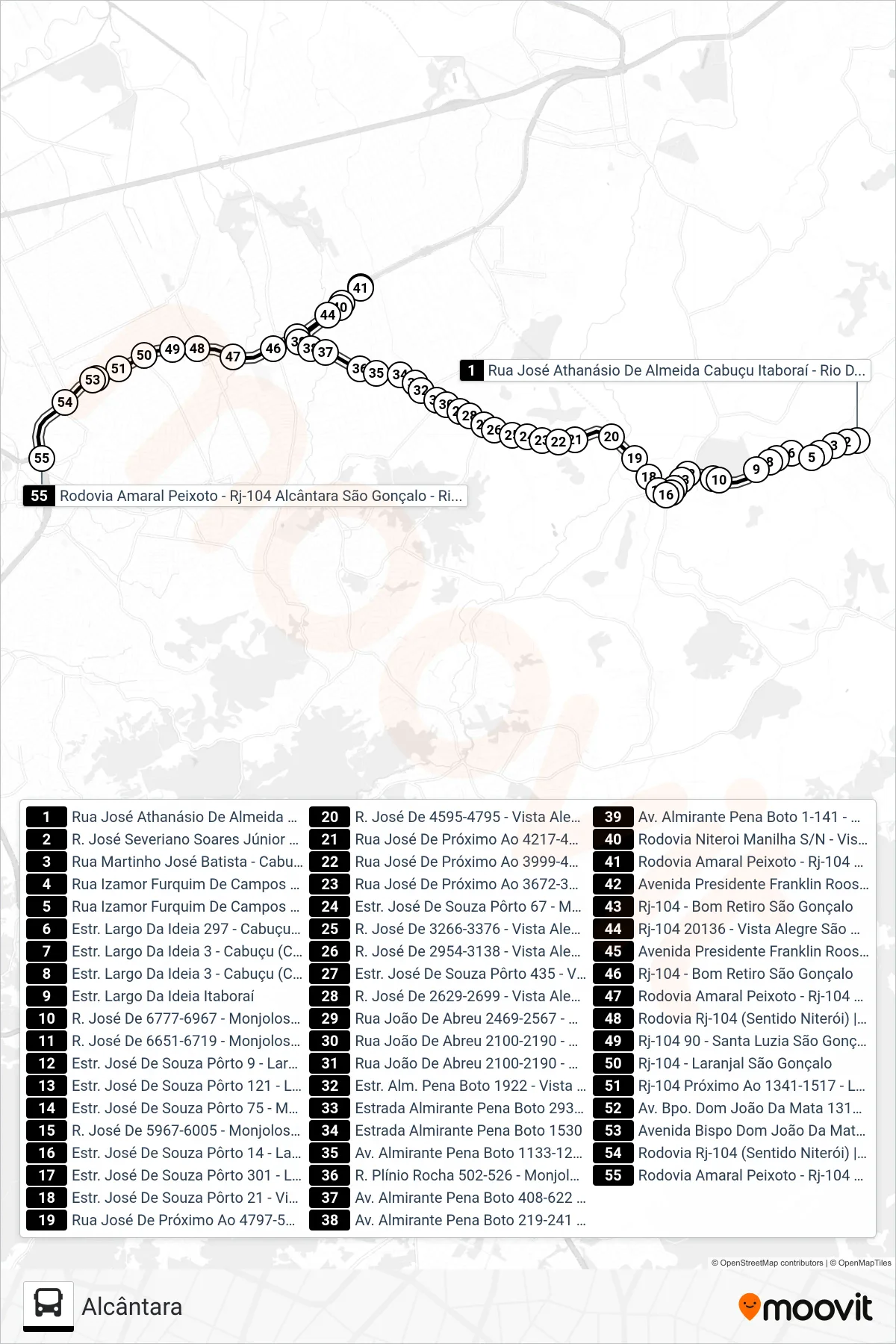 Rota e paradas da linha de ônibus  431M  (Alcântara) no mapa