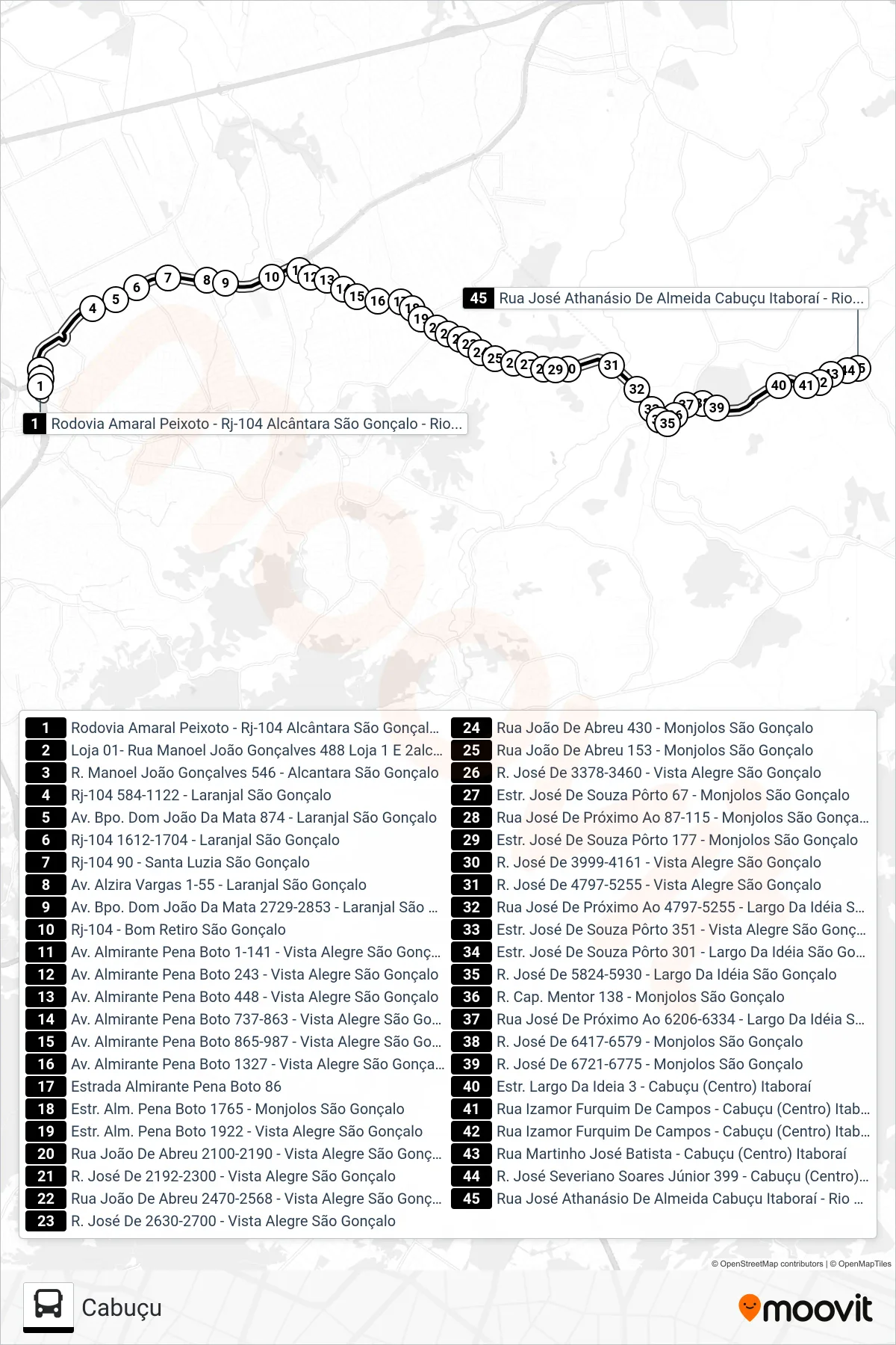 Rota e paradas da linha de ônibus 431M (Cabuçu) no mapa
