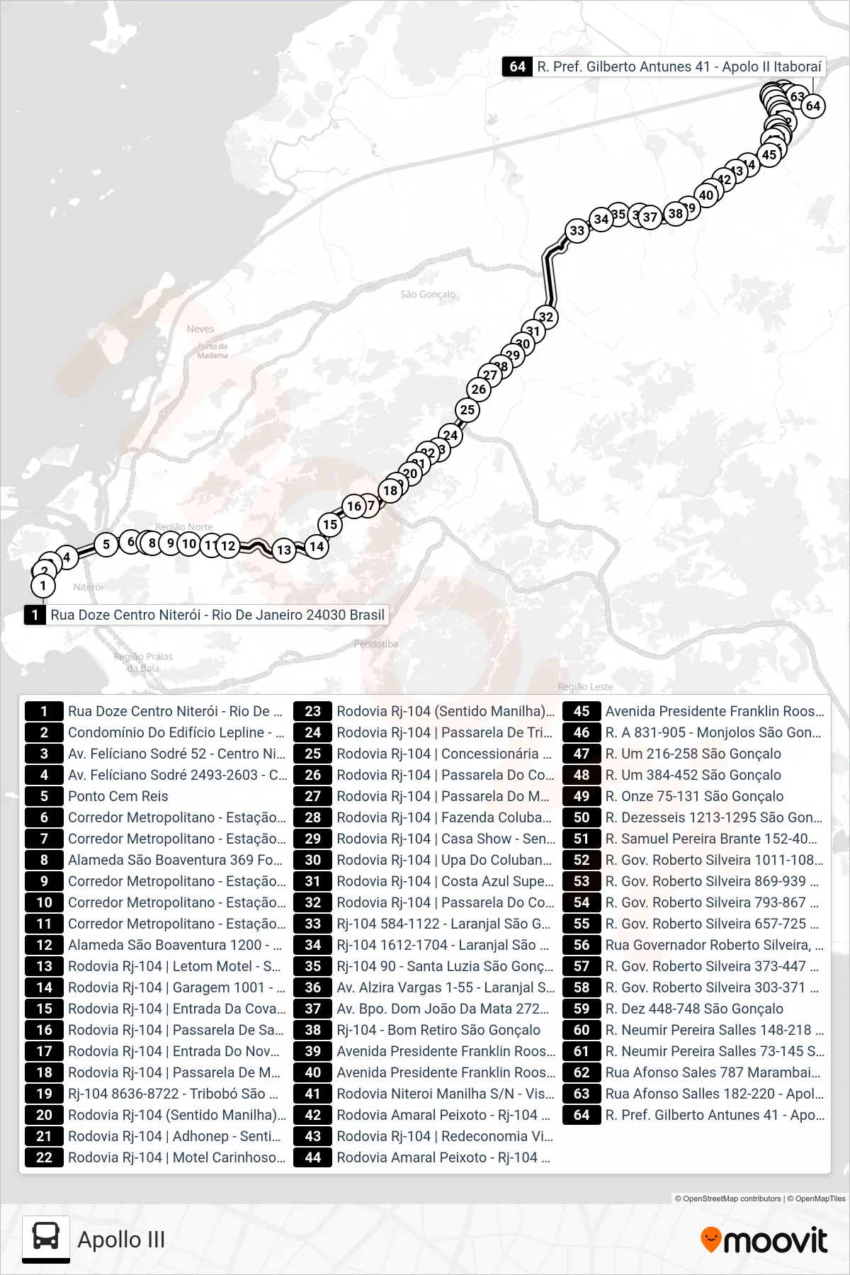 Rota e paradas da linha de ônibus 480M (Apollo III) no mapa