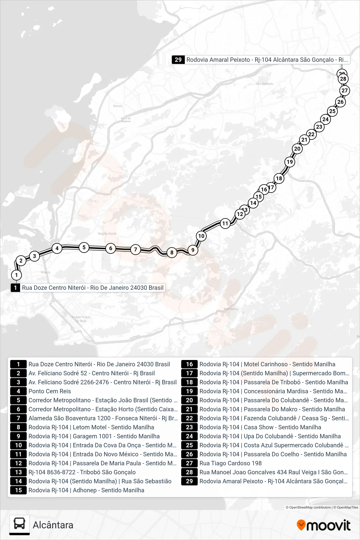 Rota e paradas da linha de ônibus  484M  (Alcântara) no mapa