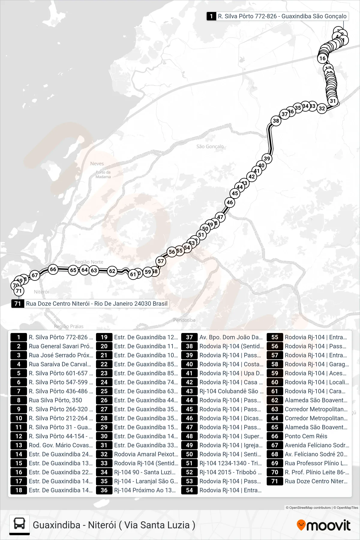 487M bus Line (Niterói) route and stops on a map
