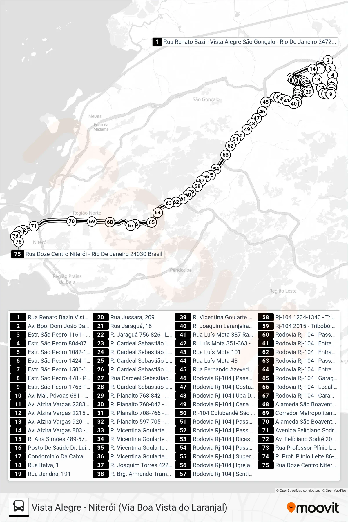 Rota e paradas da linha de ônibus 488M (Niterói) no mapa
