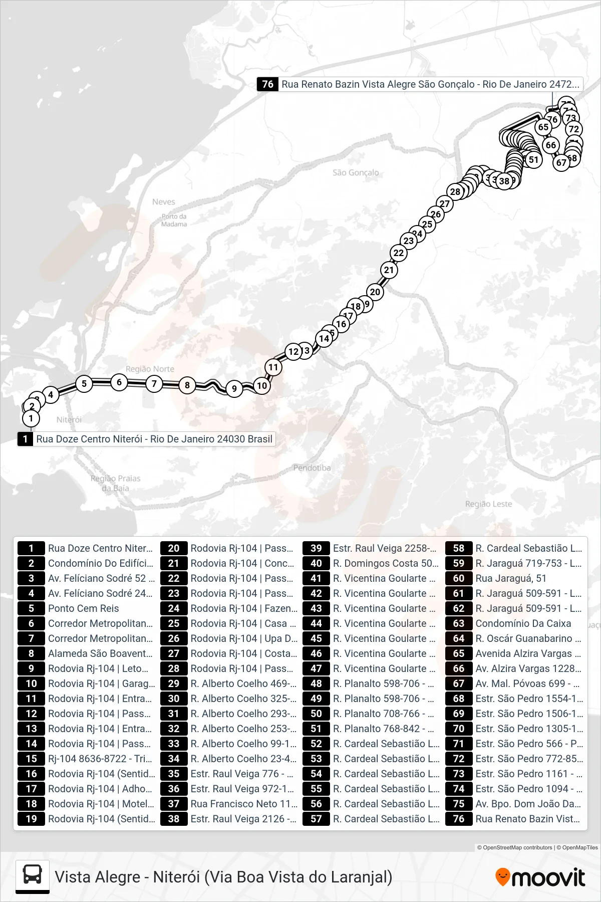 Rota e paradas da linha de ônibus 488M (Vista Alegre) no mapa