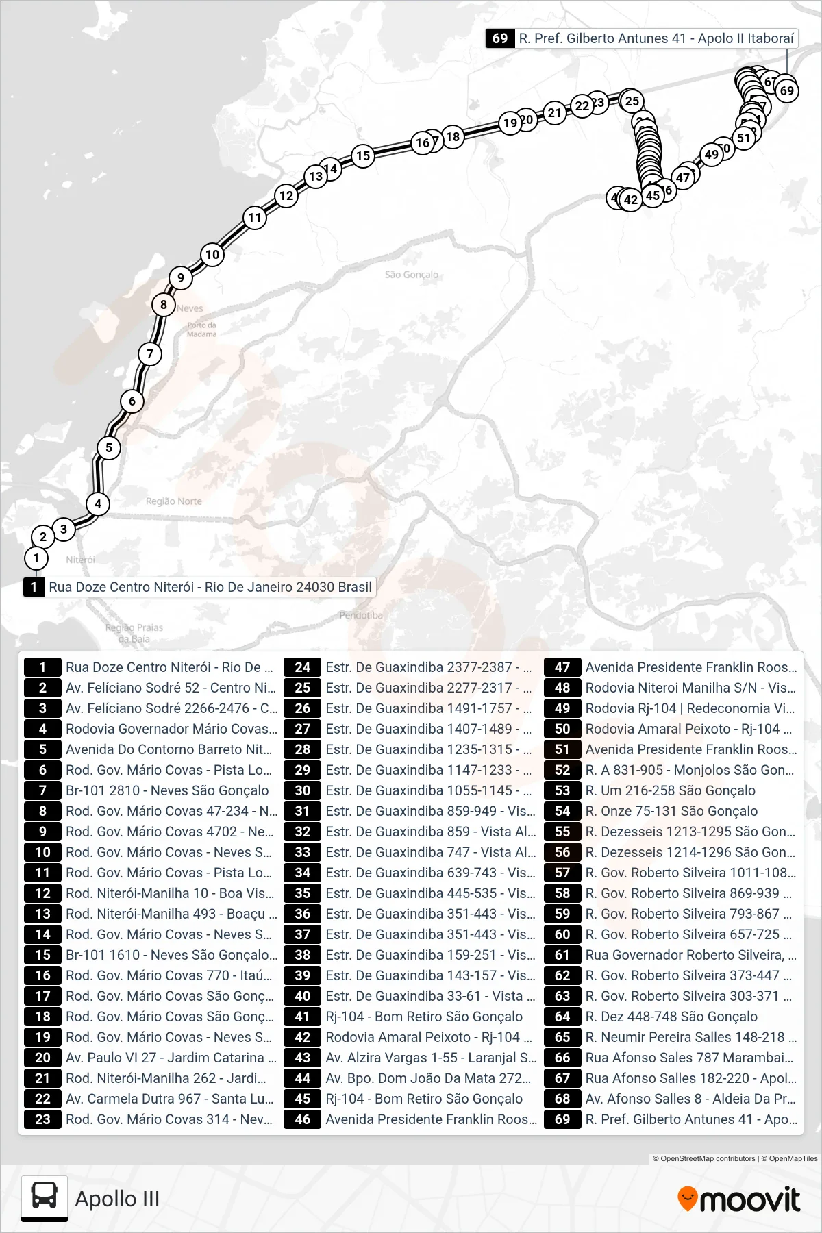 Rota e paradas da linha de ônibus  489M  (Apollo III) no mapa