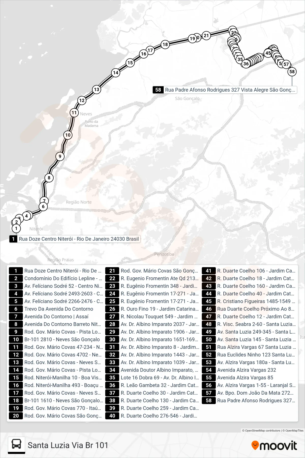 Rota e paradas da linha de ônibus 491M (Santa Luzia Via Br 101) no mapa
