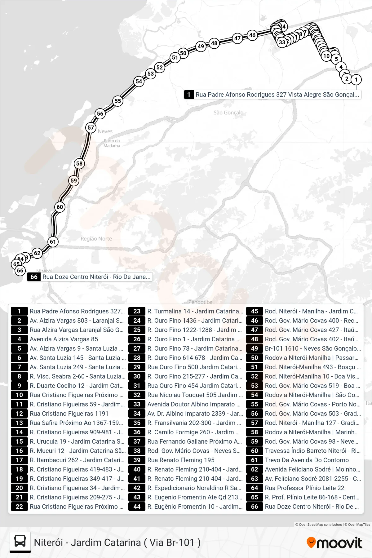 492M bus Line (Niterói (Via Br 101)) route and stops on a map