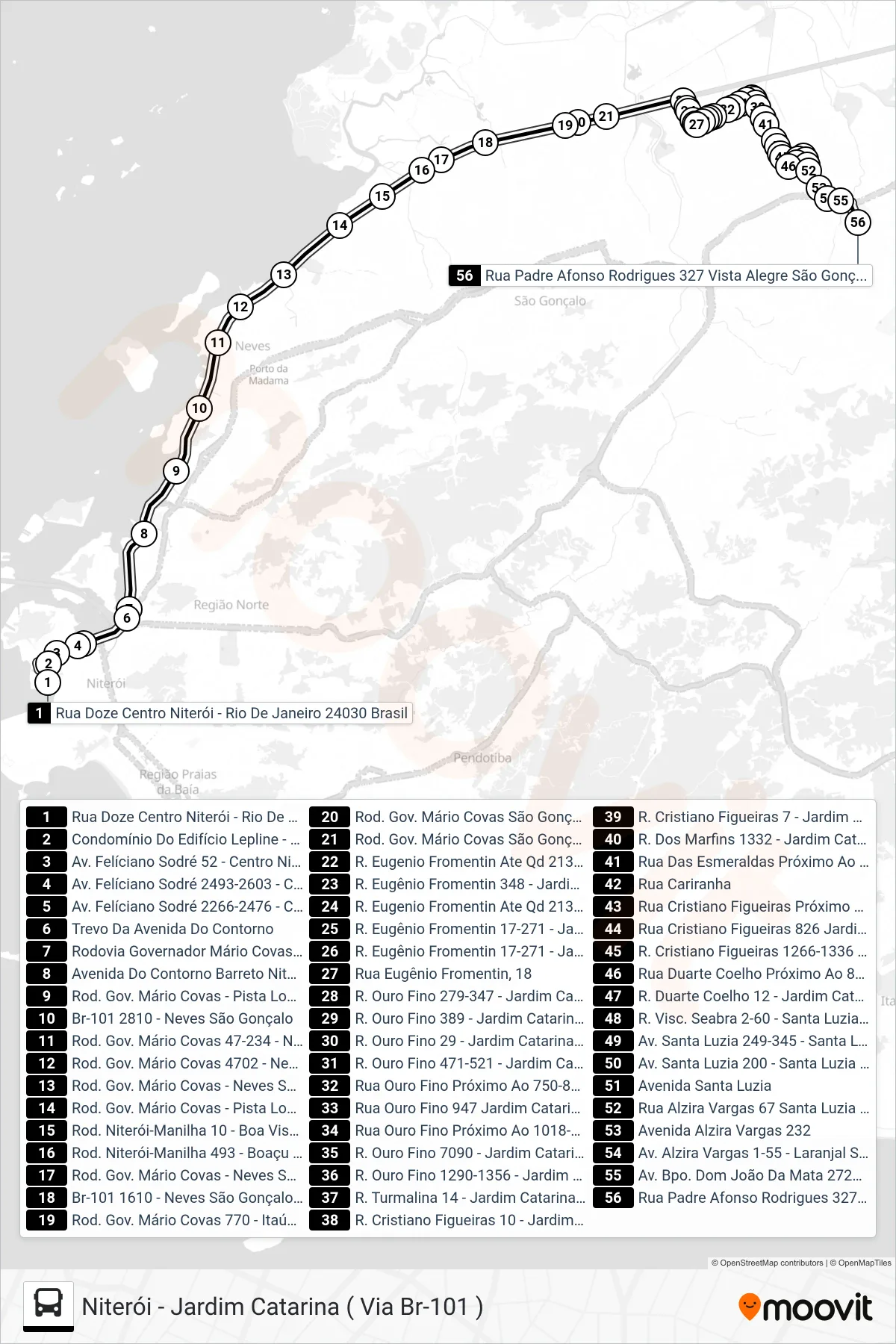 492M bus Line (Jardim Catarina (Via Br 101)) route and stops on a map