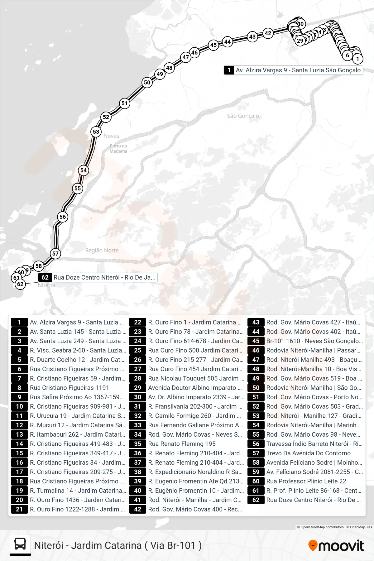 Rota e paradas da linha de ônibus 492M (Niterói) no mapa