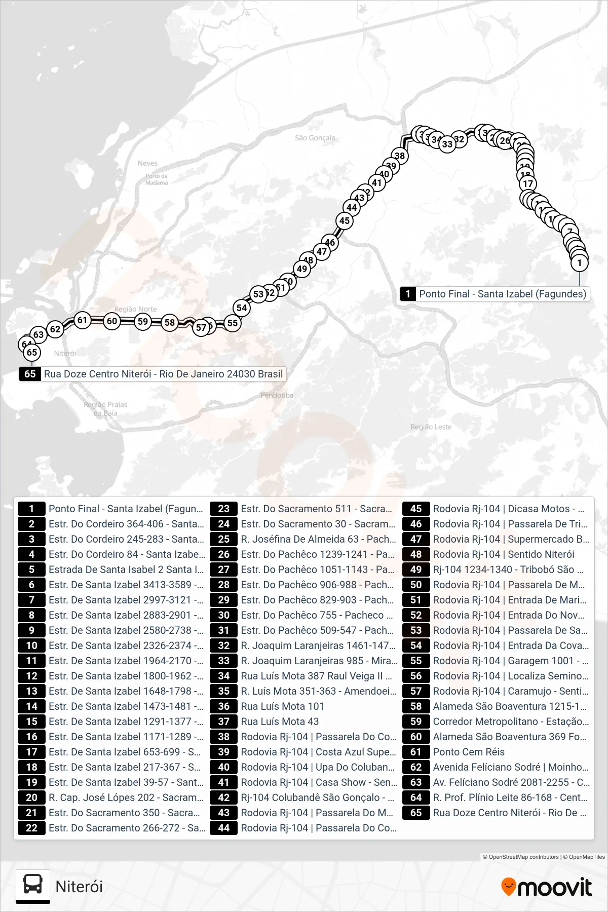 Rota e paradas da linha de ônibus 549M (Niterói) no mapa