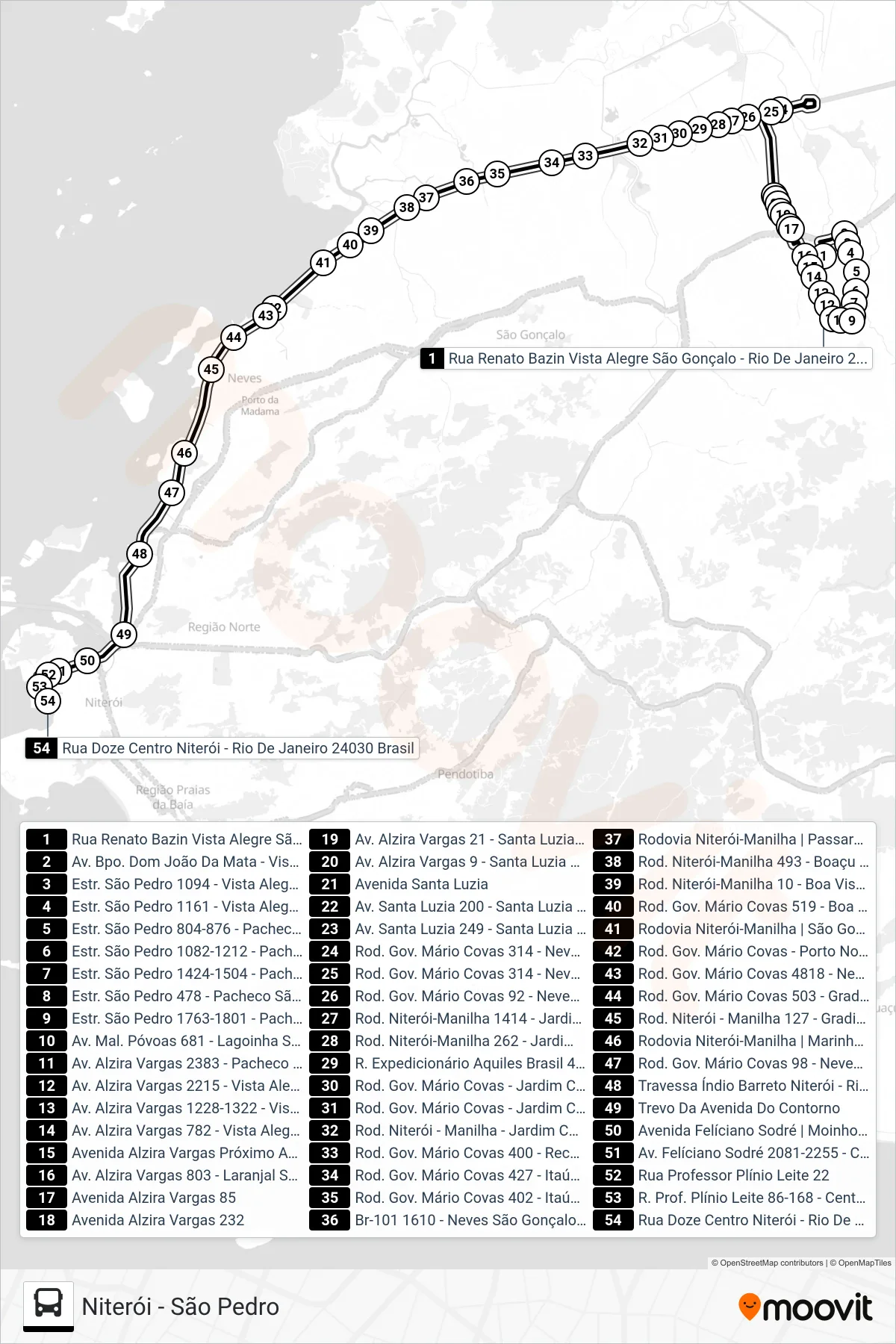 Rota e paradas da linha de ônibus 550M (Niterói) no mapa