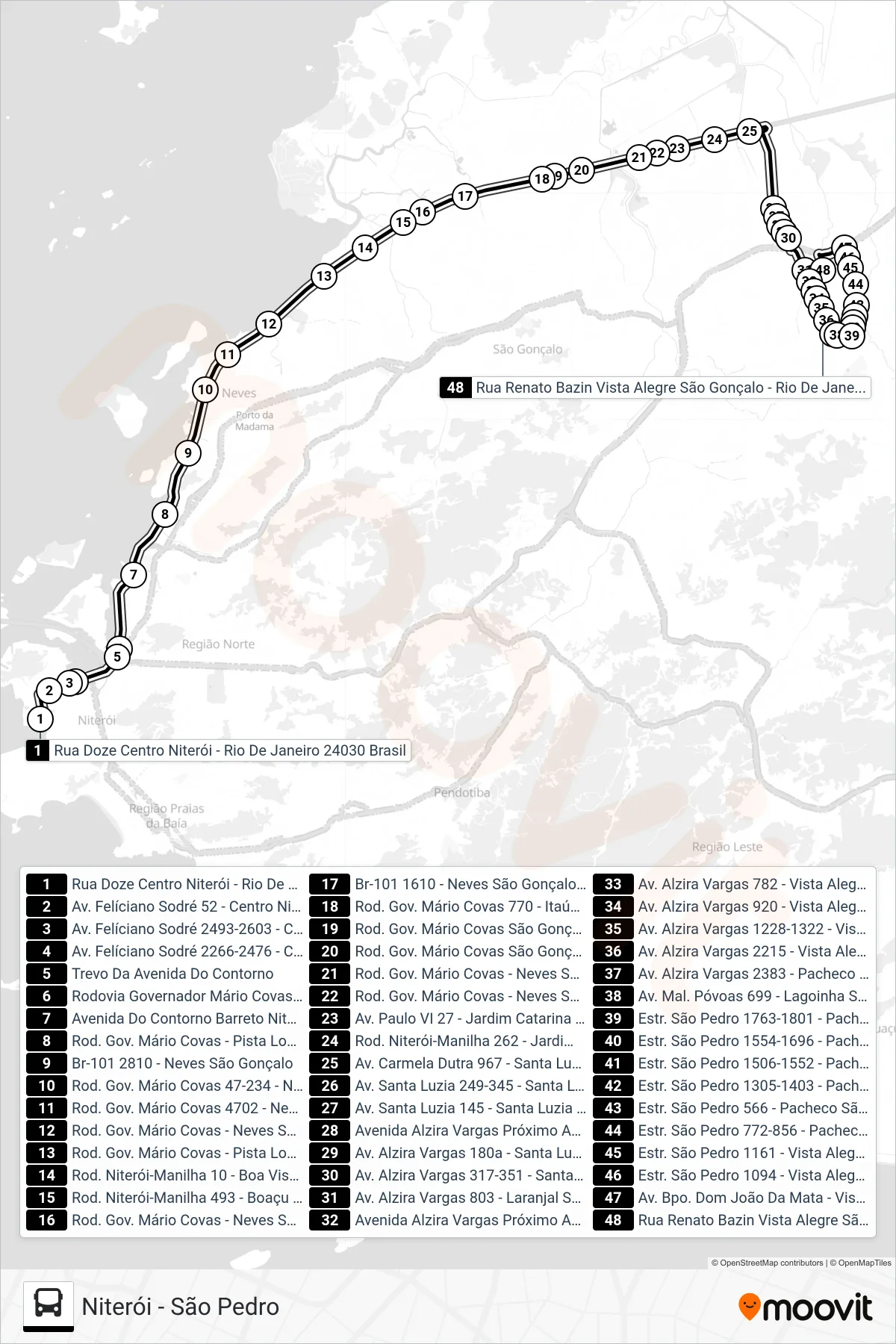 Rota e paradas da linha de ônibus 550M (São Pedro) no mapa