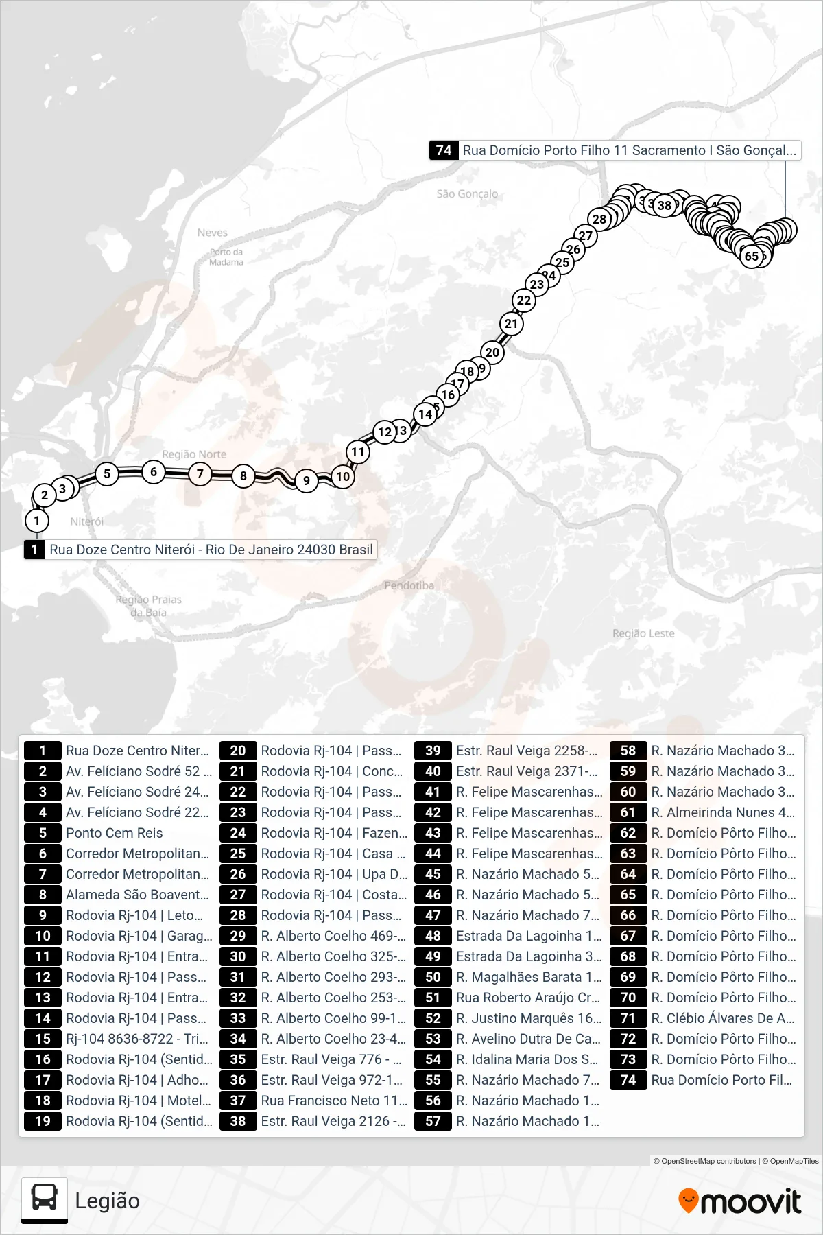 553M bus Line (Legião) route and stops on a map