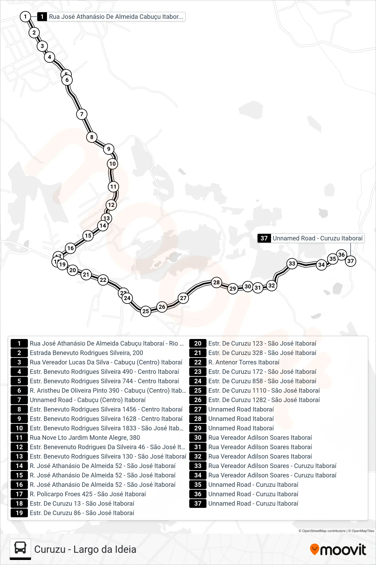 Rota e paradas da linha de ônibus 700M (Curuzu) no mapa