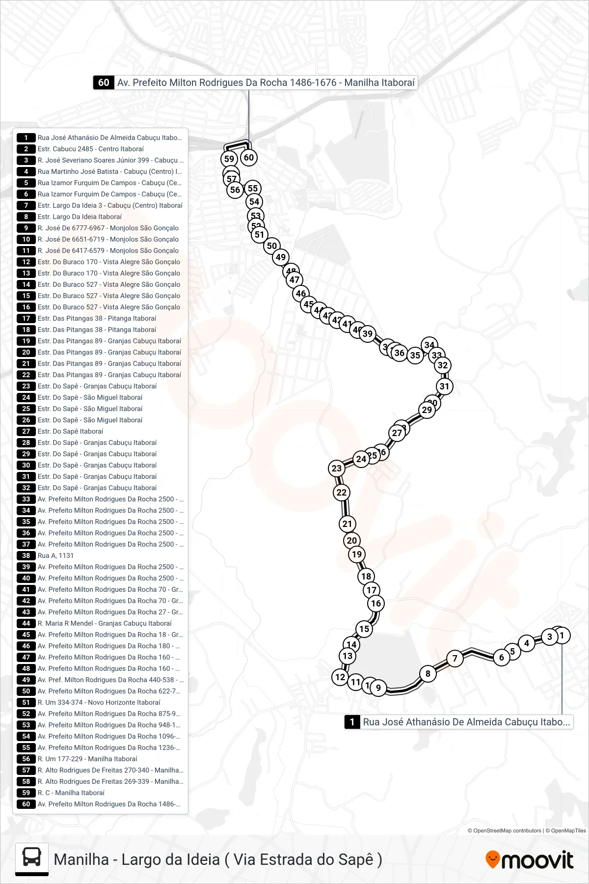 Rota e paradas da linha de ônibus 703M (Manilha) no mapa