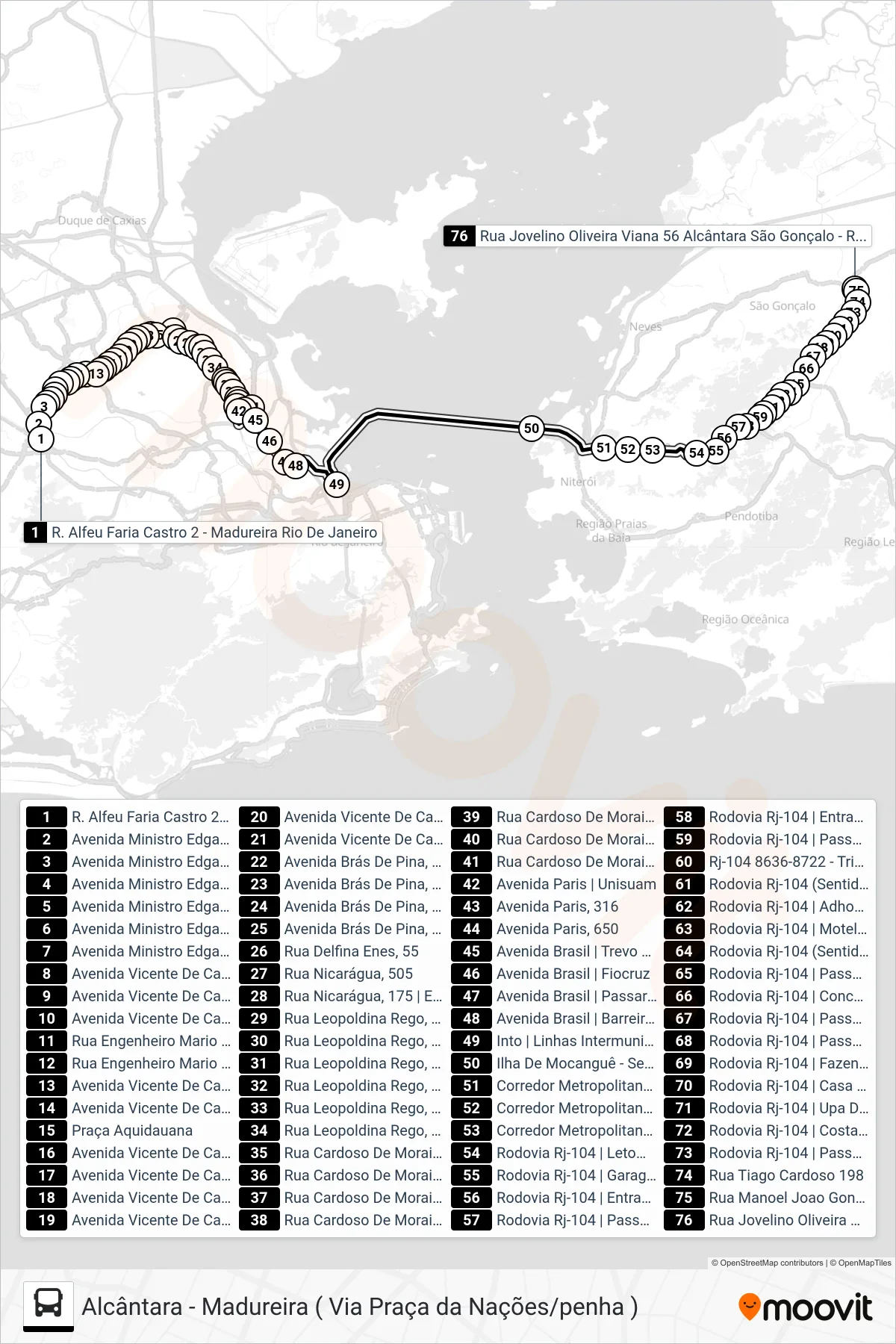 Rota e paradas da linha de ônibus  718D  (Alcântara) no mapa