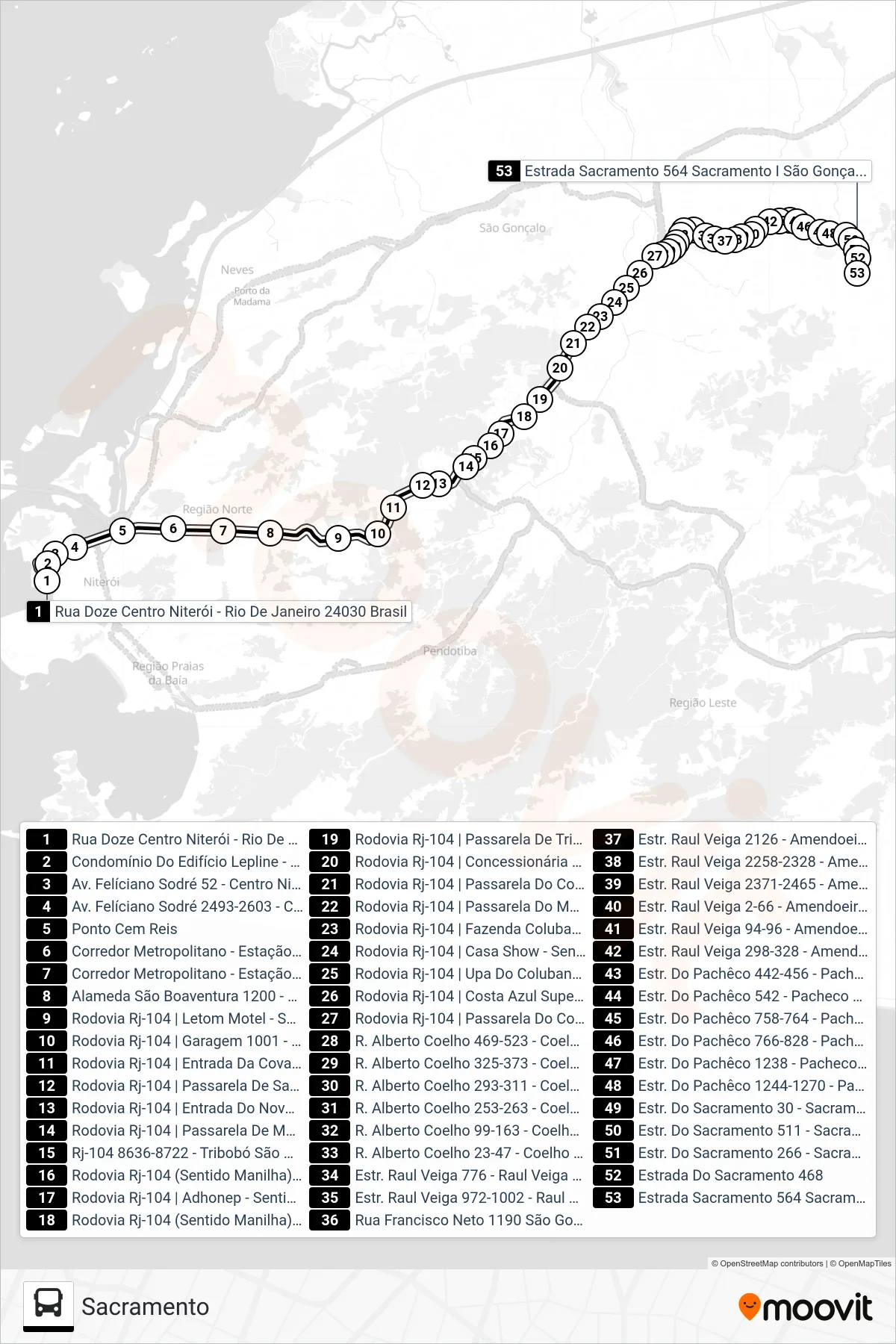 Rota e paradas da linha de ônibus  549MS  (Sacramento) no mapa