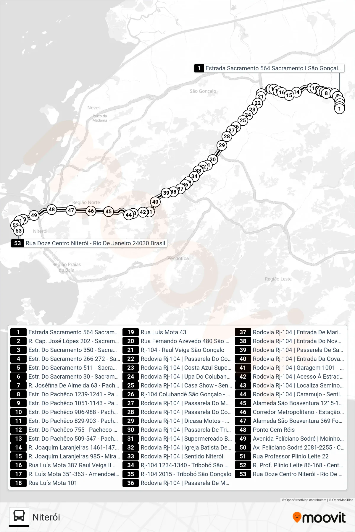 549MS bus Line (Niterói) route and stops on a map