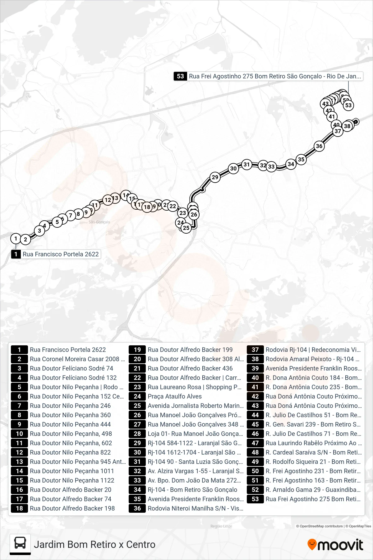 Rota e paradas da linha de ônibus 21 (J. Bom Retiro) no mapa