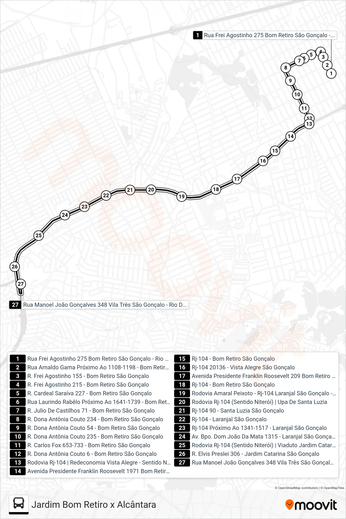 21A bus Line (Alcântara) route and stops on a map
