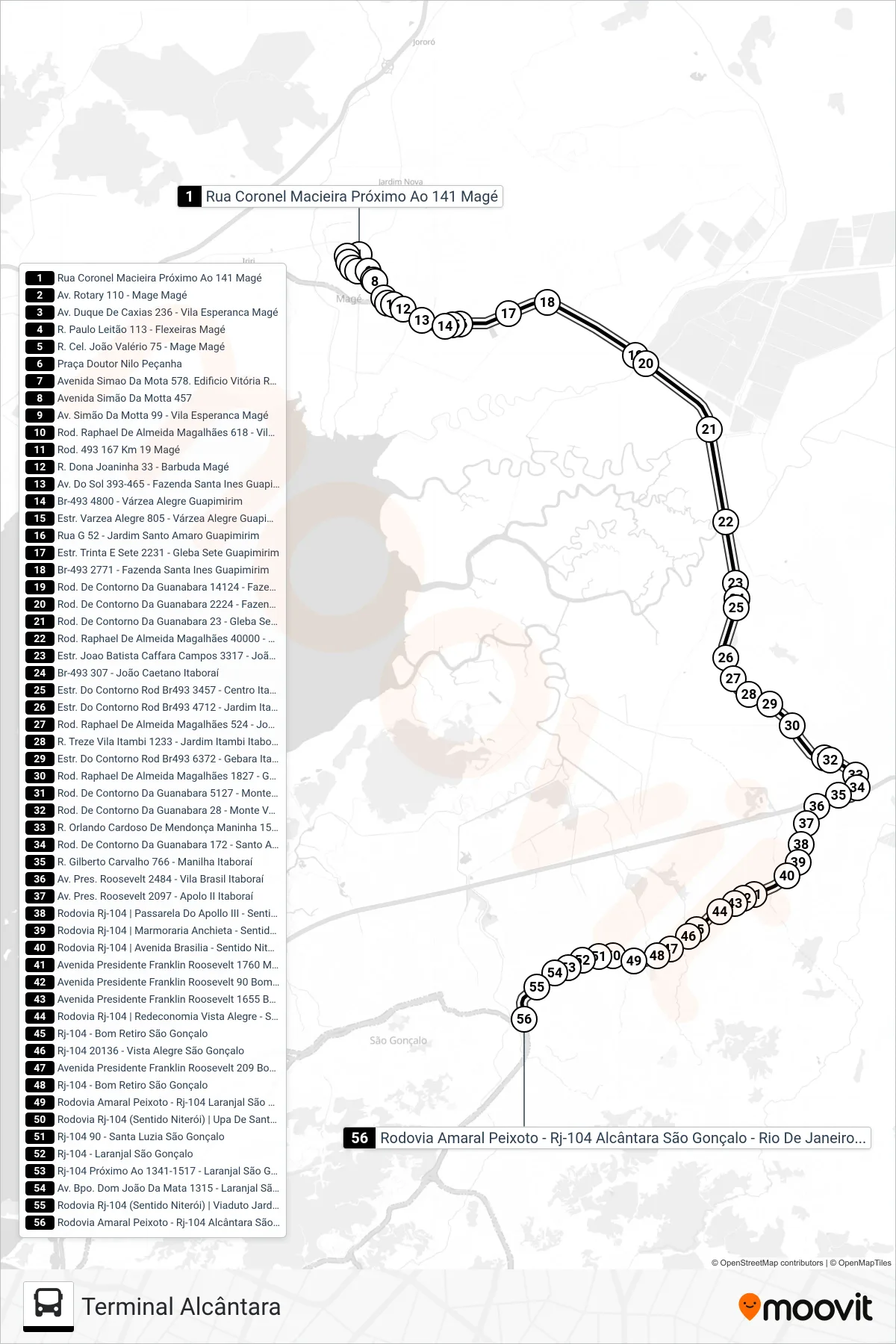 Rota e paradas da linha de ônibus 122Q (Terminal Alcântara) no mapa