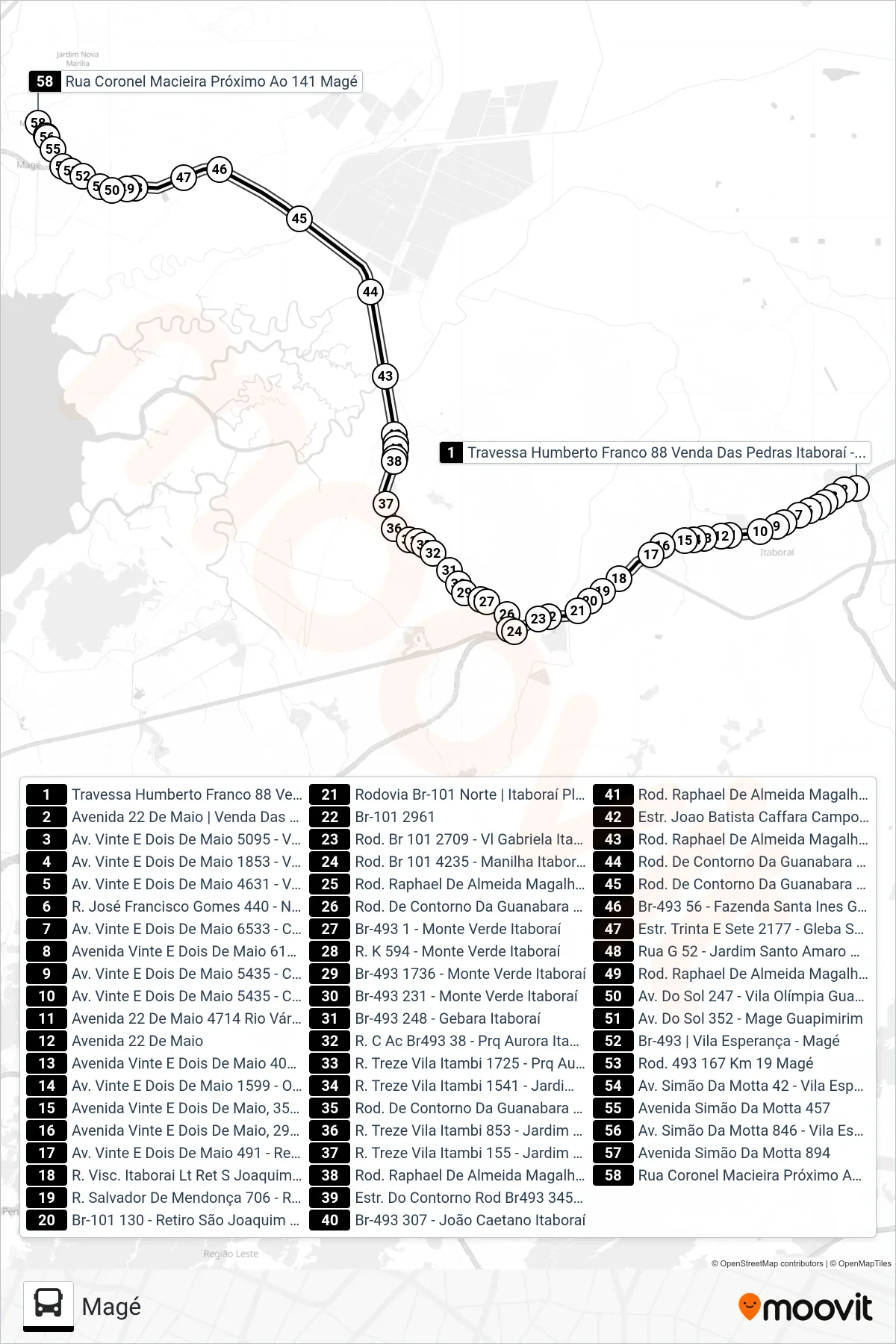 Rota e paradas da linha de ônibus 123Q (Magé) no mapa