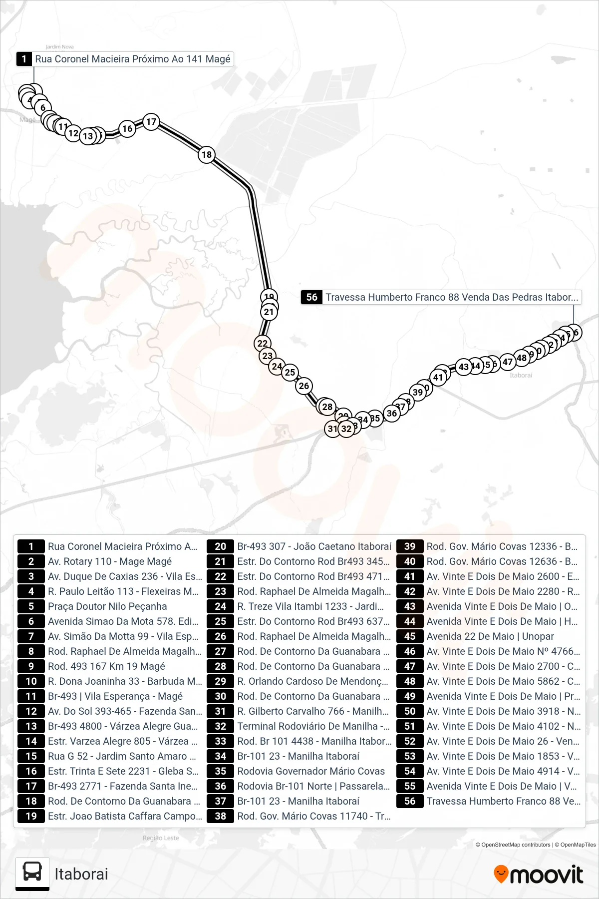 Rota e paradas da linha de ônibus 123Q (Itaborai) no mapa