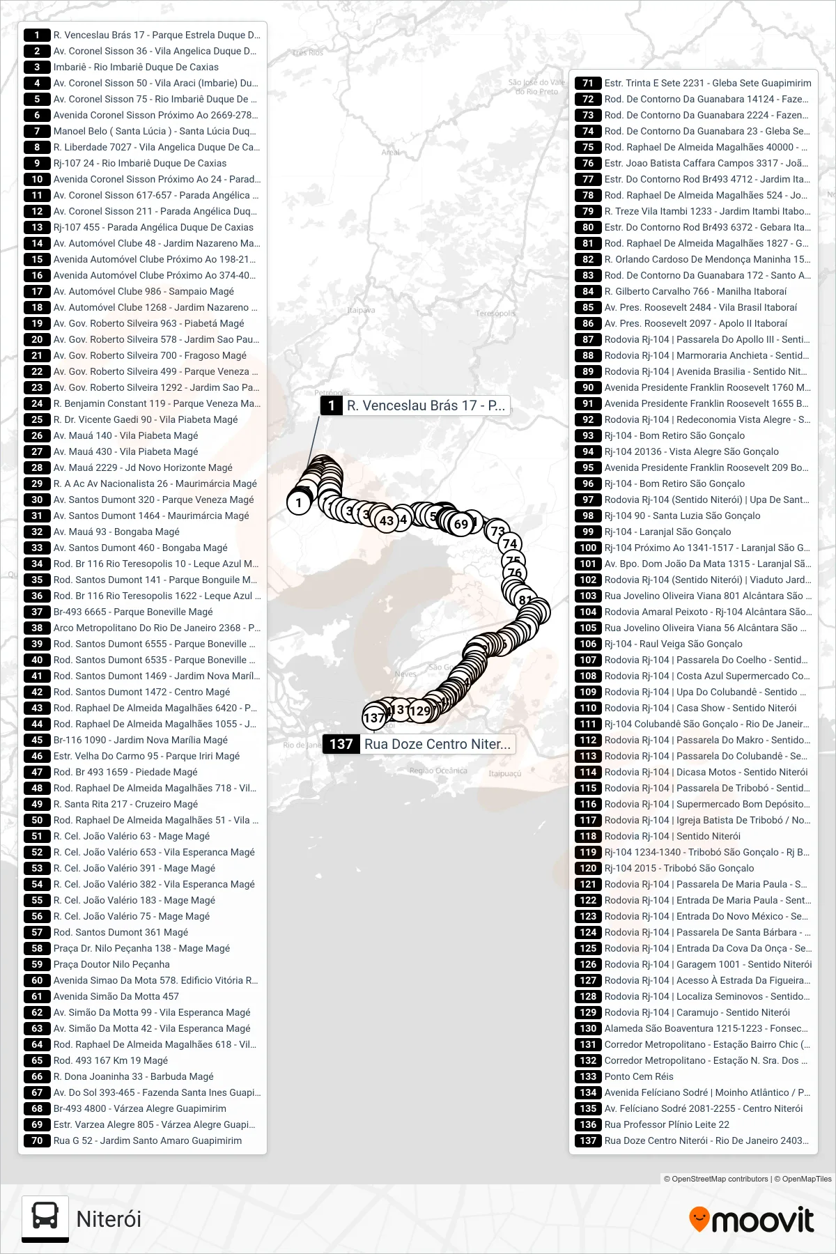 Rota e paradas da linha de ônibus  511Q  (Niterói) no mapa