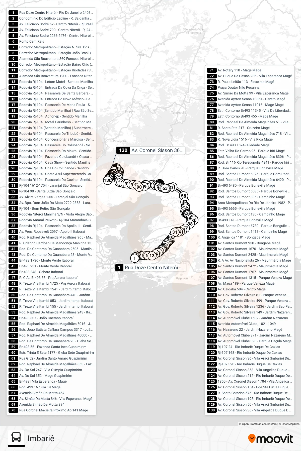 511Q bus Line (Imbariê) route and stops on a map