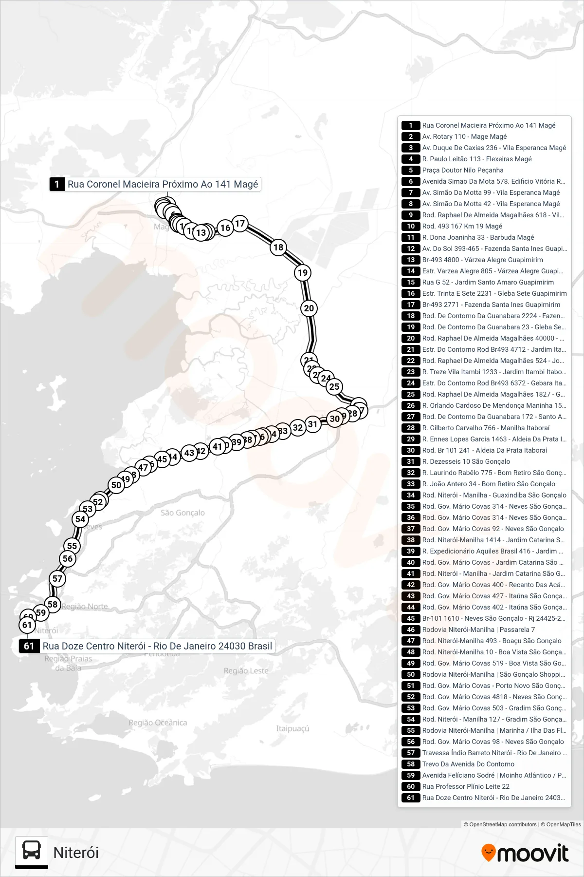 1121Q bus Line (Niterói) route and stops on a map