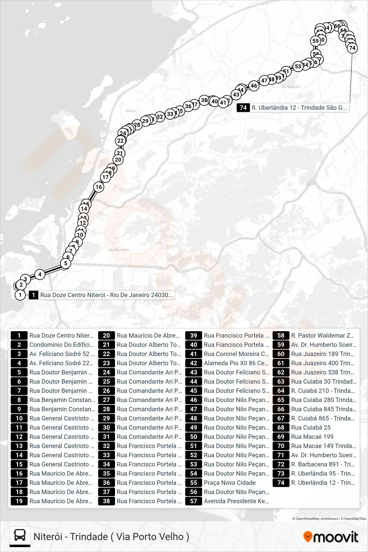 Rota e paradas da linha de ônibus 403M (Trindade) no mapa