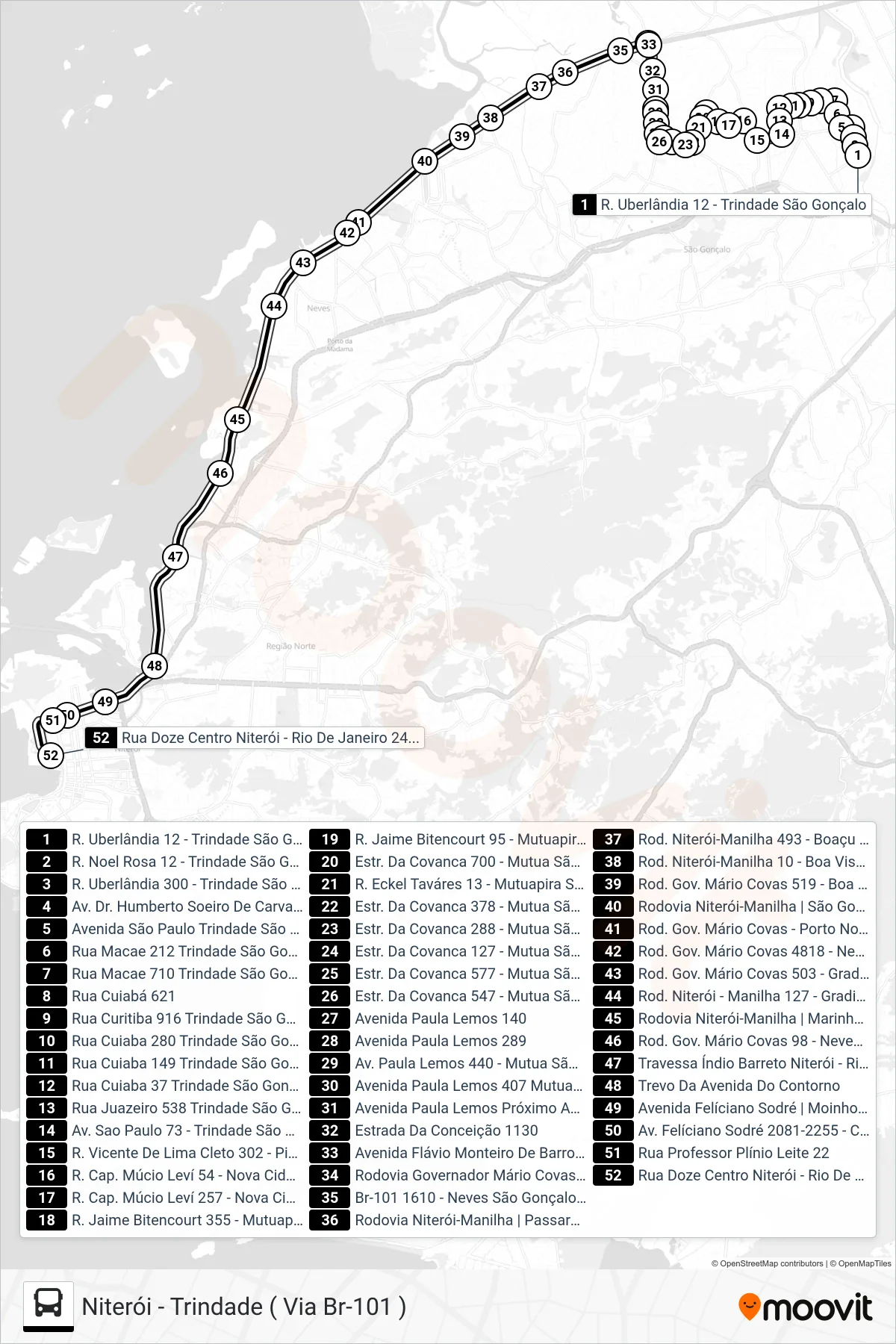 Rota e paradas da linha de ônibus 404M (Niterói (Via Br)) no mapa