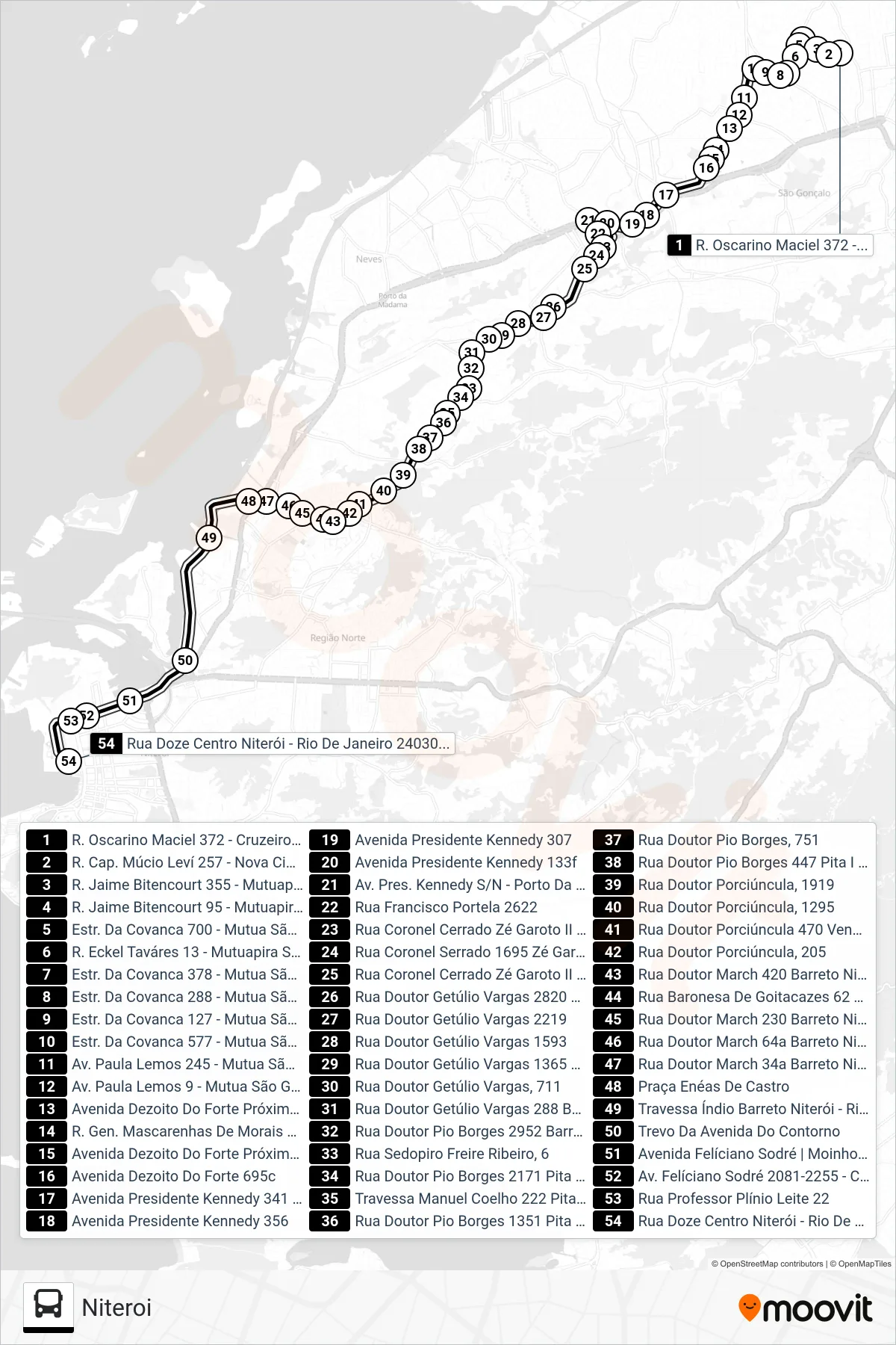 Rota e paradas da linha de ônibus 516M (Niteroi) no mapa