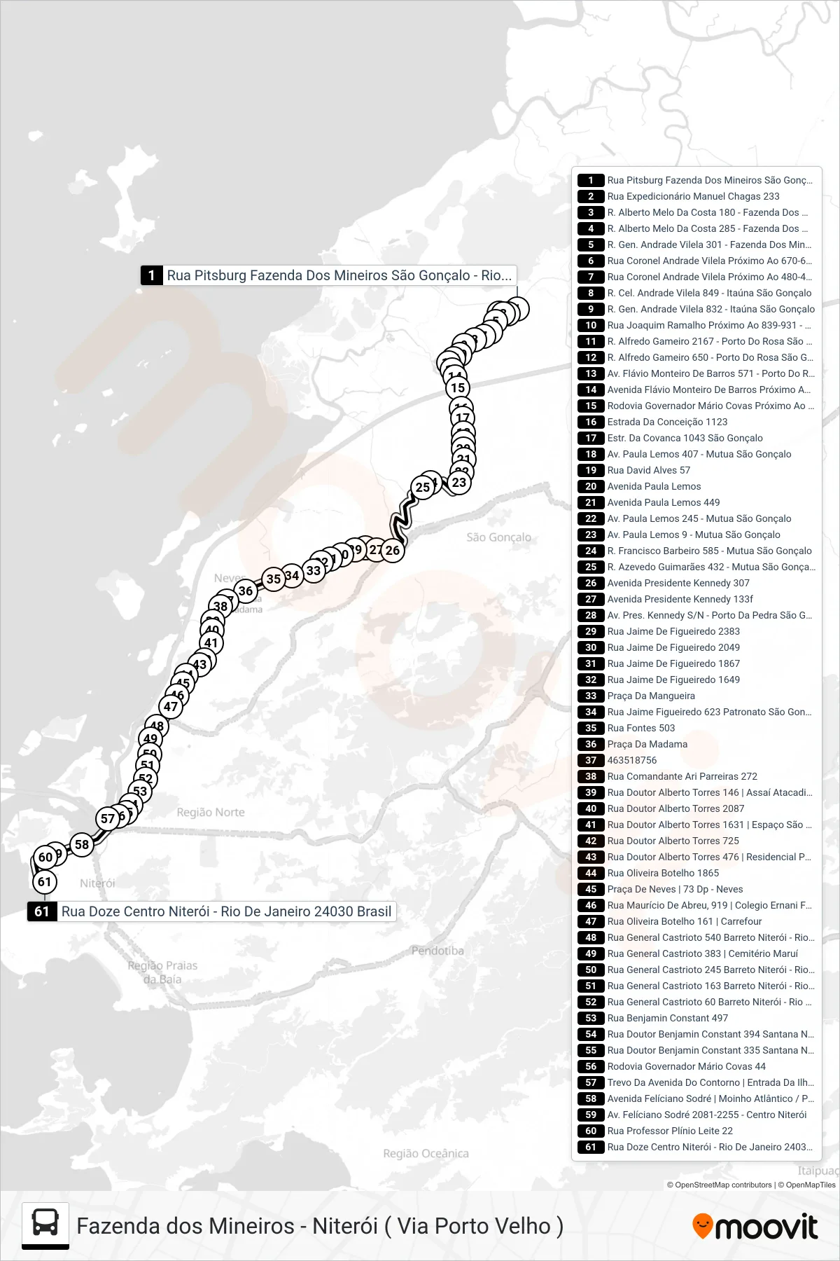Rota e paradas da linha de ônibus 517M (Niterói) no mapa