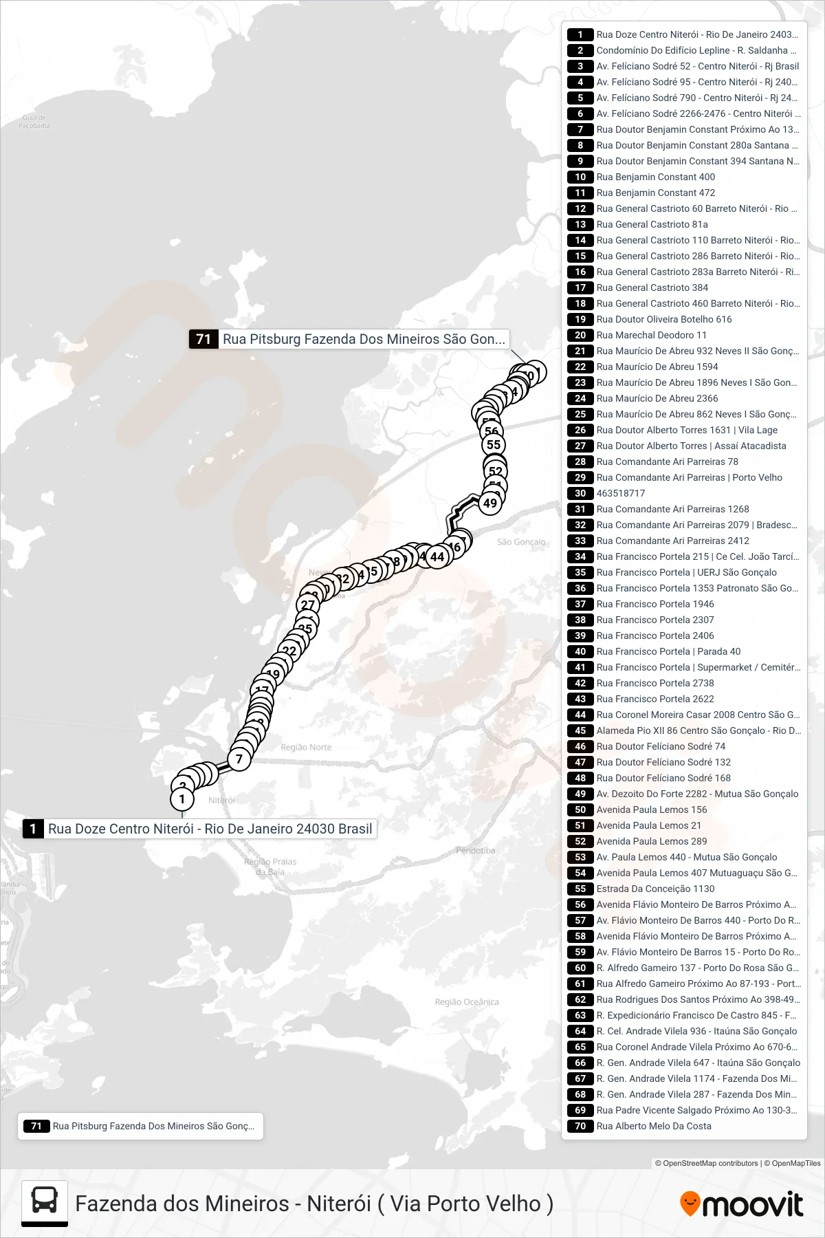 Rota e paradas da linha de ônibus 517M (Fazenda) no mapa