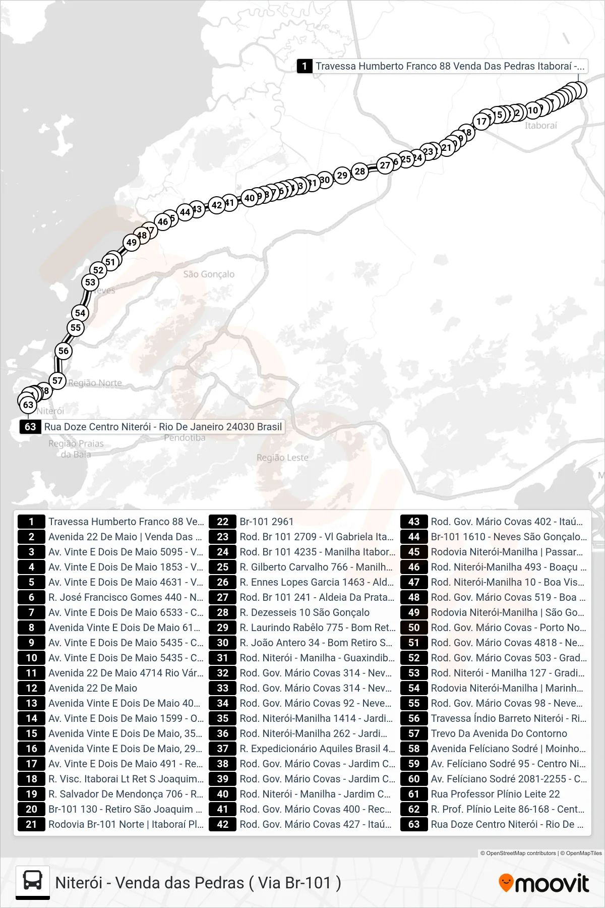 Rota e paradas da linha de ônibus 413M (Niterói) no mapa