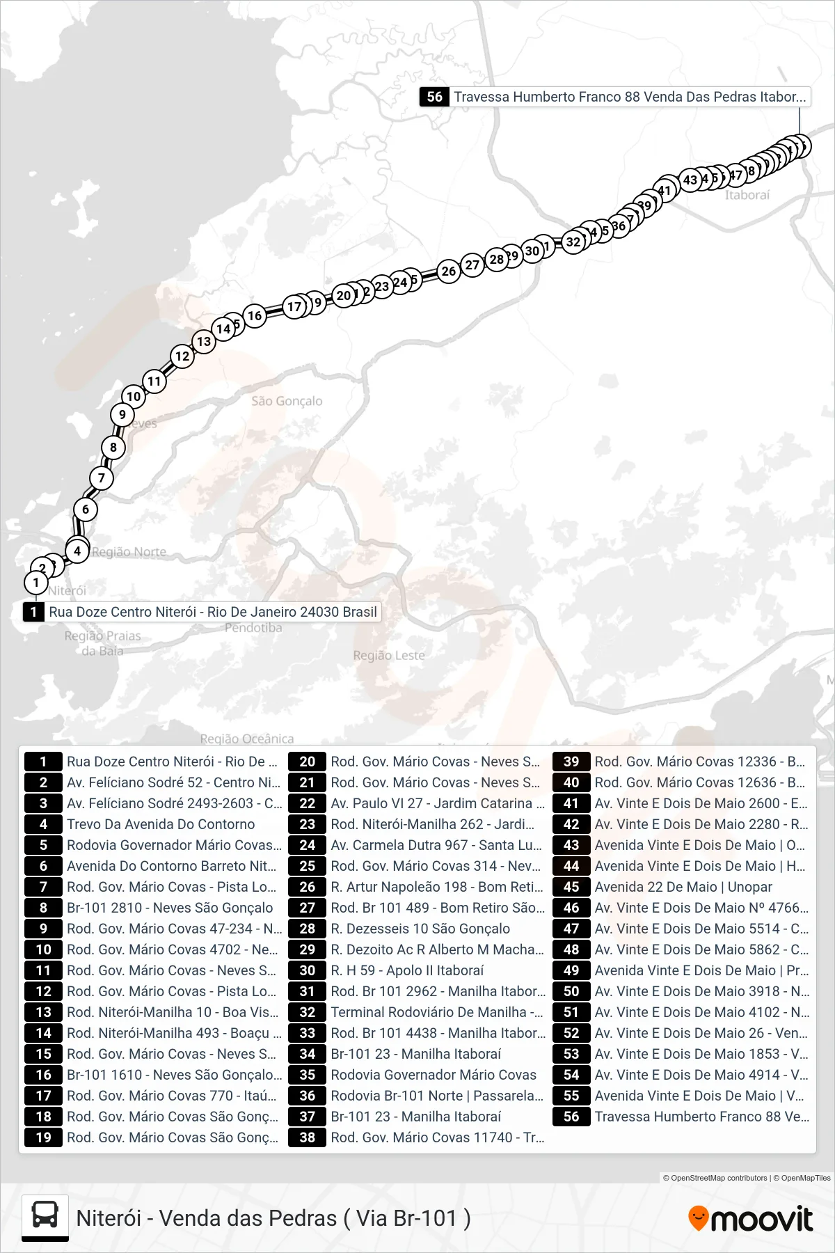 Rota e paradas da linha de ônibus 413M (Venda Das Pedras) no mapa