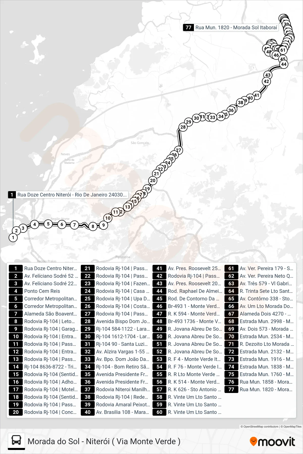 Rota e paradas da linha de ônibus 414M (Morada Do Sol) no mapa