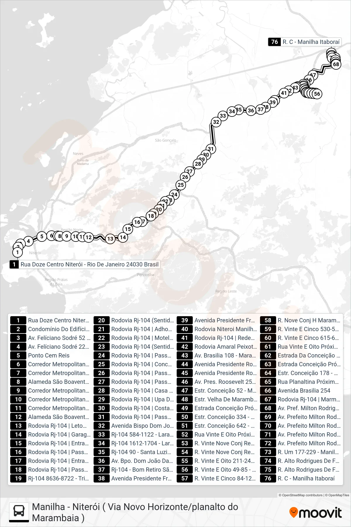 416M bus Line (Manilha) route and stops on a map