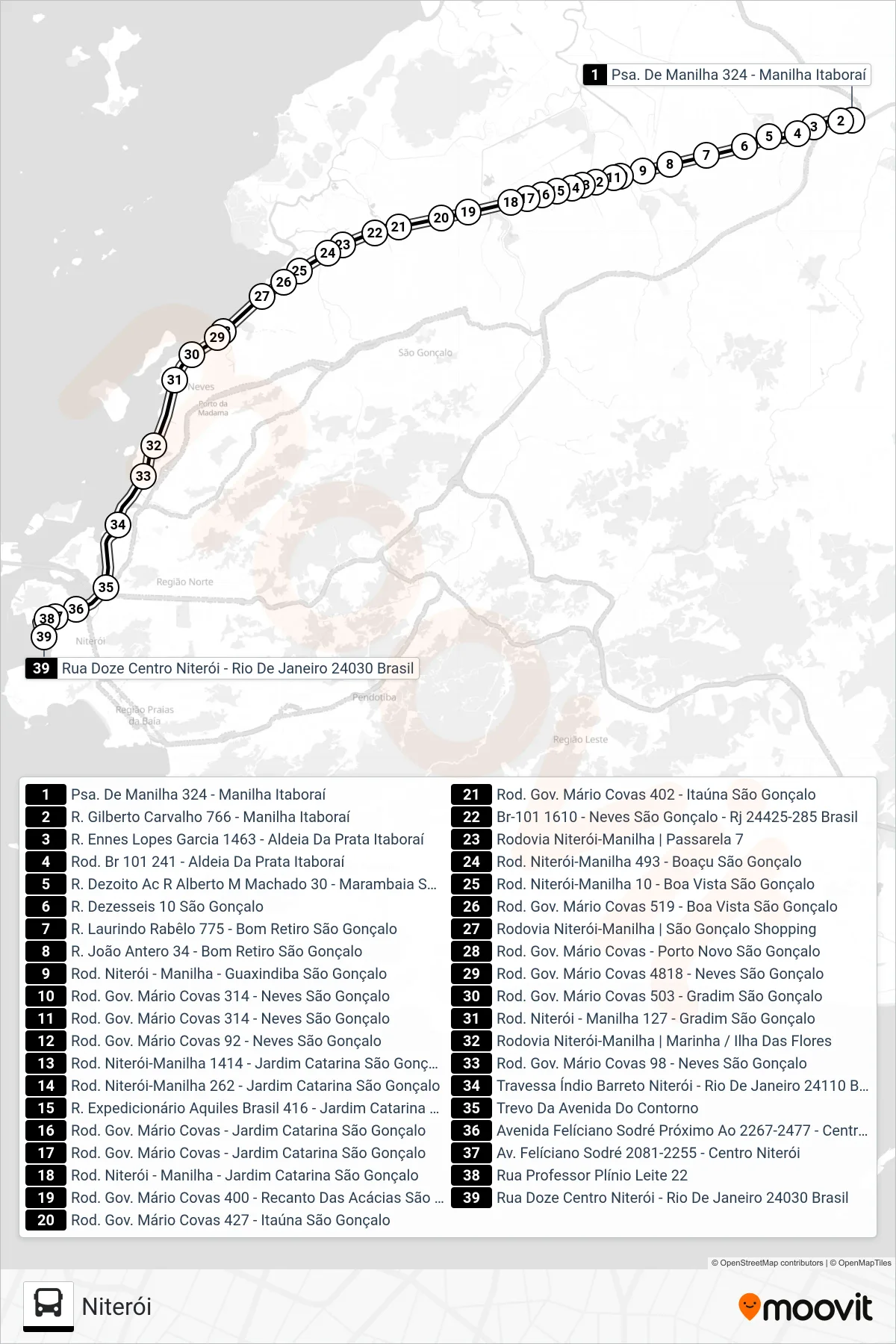 417M bus Line (Niterói) route and stops on a map