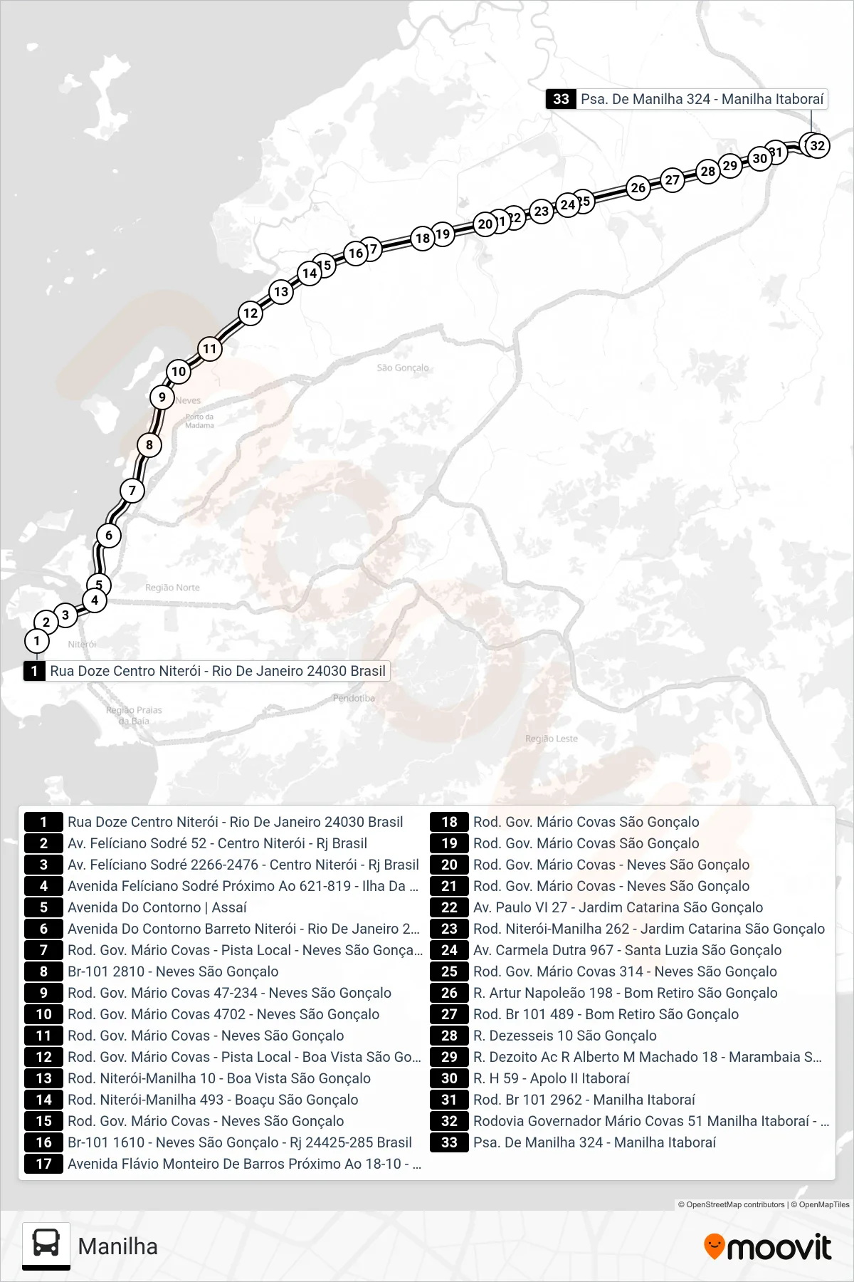 417M bus Line (Manilha) route and stops on a map